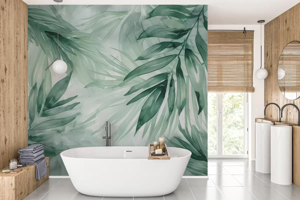 wall murals Fern leaves watercolour w04694