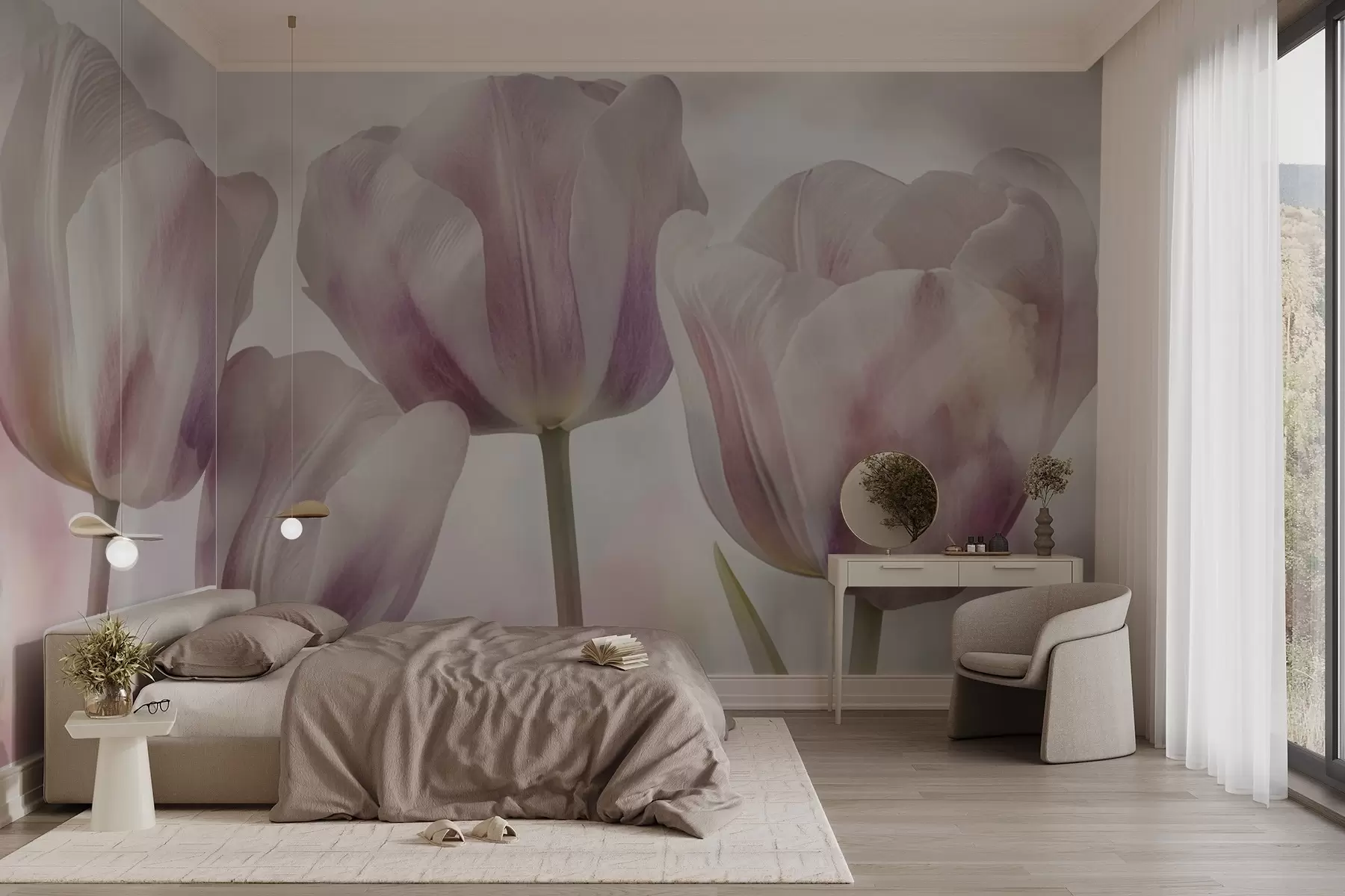 wall murals Tulips in soft colours w04700