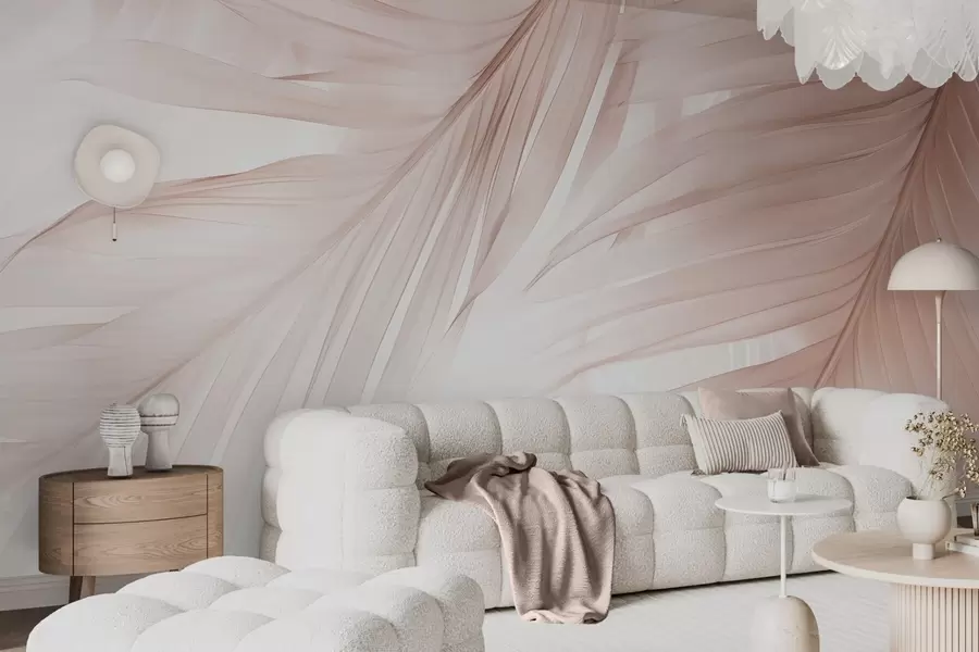 wall murals Fern leaves in shades of pink w04727v2