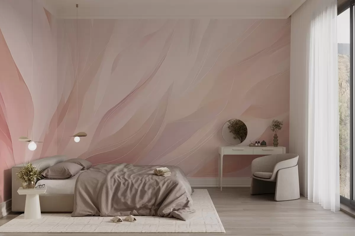 wall murals Abstract soft strokes in pastel pink and peach tones w04731