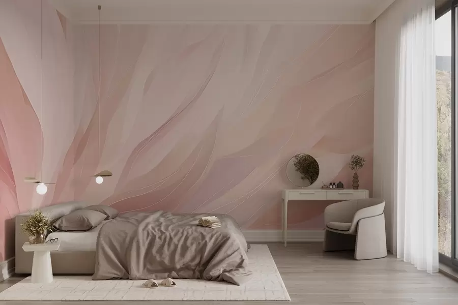 wall murals Abstract soft strokes in pastel pink and peach tones w04731