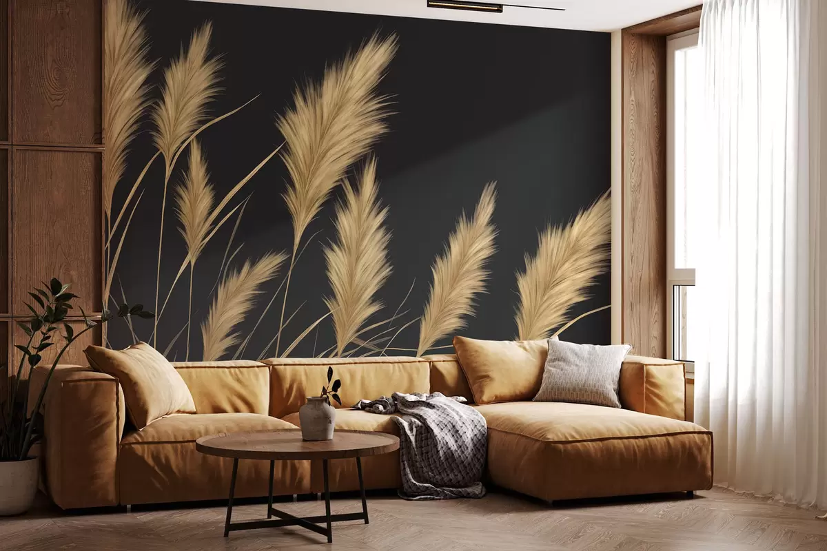 wall murals Fluffy wheat spikes on a dark background w04734