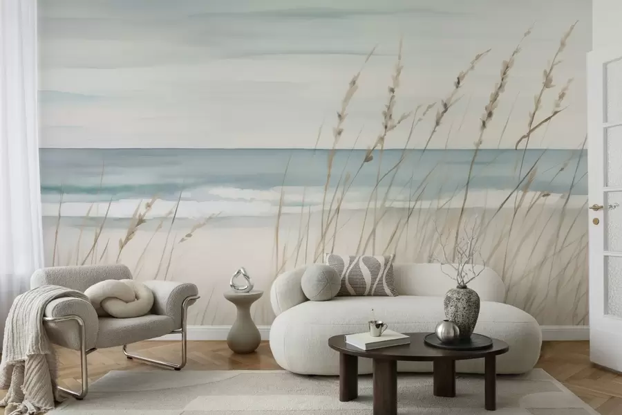 wall murals Soft grasses by the seaside w04737