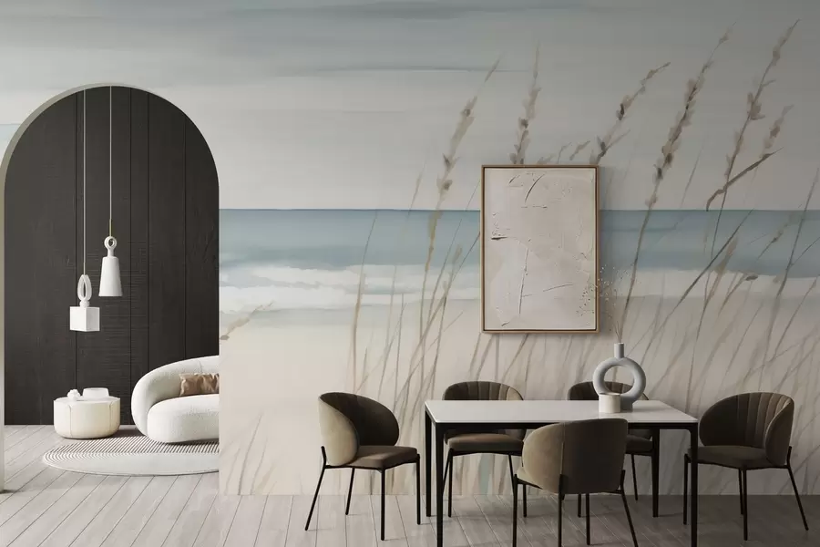 wall murals Soft grasses by the seaside w04737