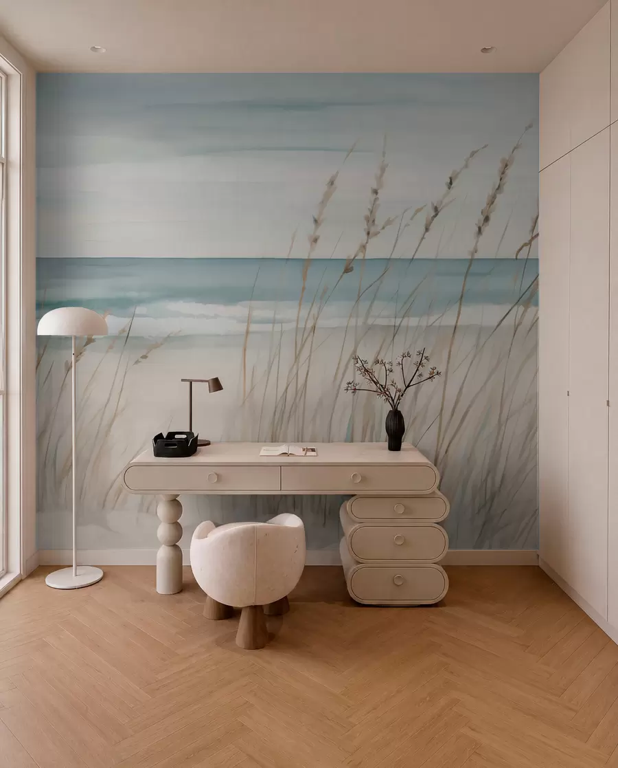 wall murals Soft grasses by the seaside w04737