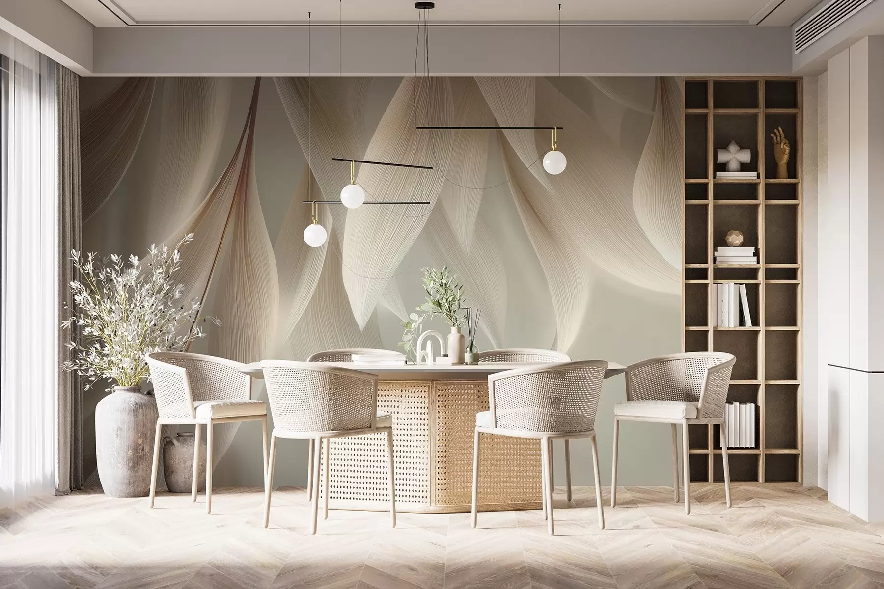 wall murals Hanging leaves with stylized outline w04706