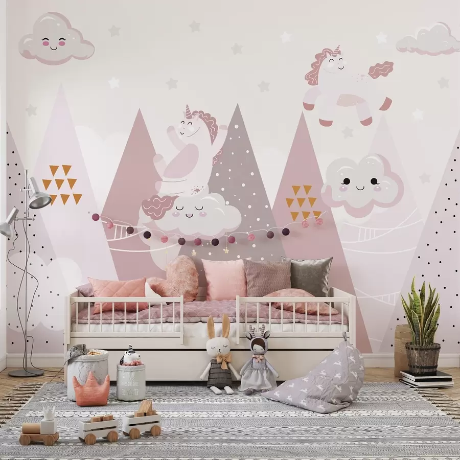 wall murals Pony in the mountains with clouds w04741