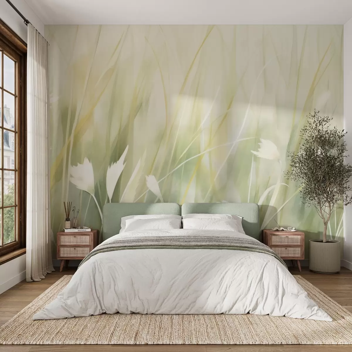 wall murals Grass with flowers w04743
