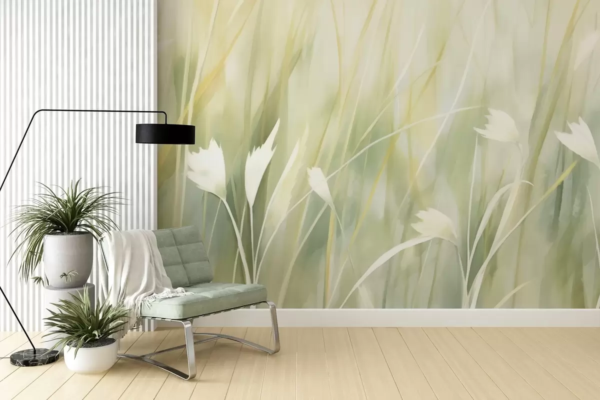 wall murals Grass with flowers w04743