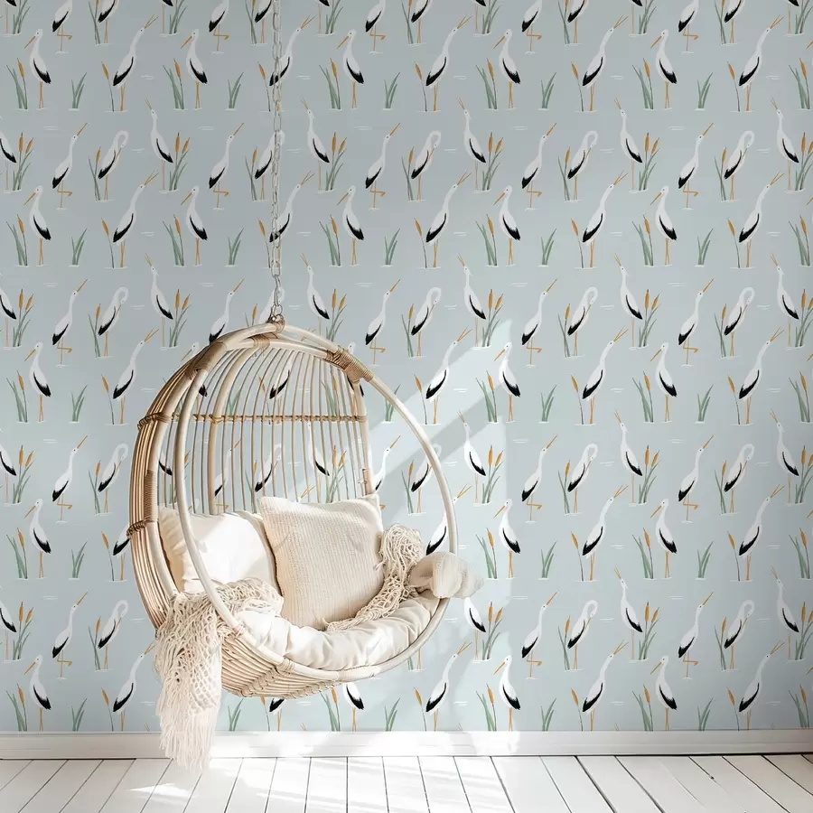 wall murals Herons among reeds on a soft blue background a00650v1