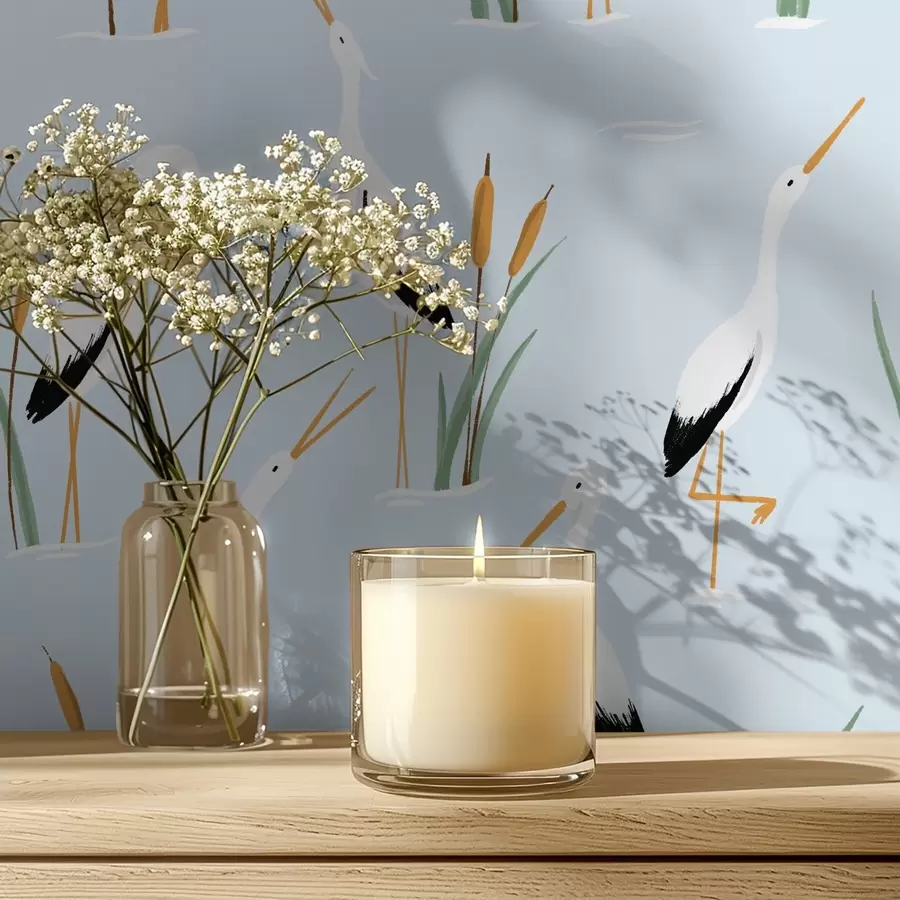 wall murals Herons among reeds on a gentle blue background a00650v3