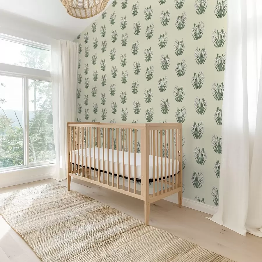 wall murals Snowdrops with green leaves on a creamy background a00651v2