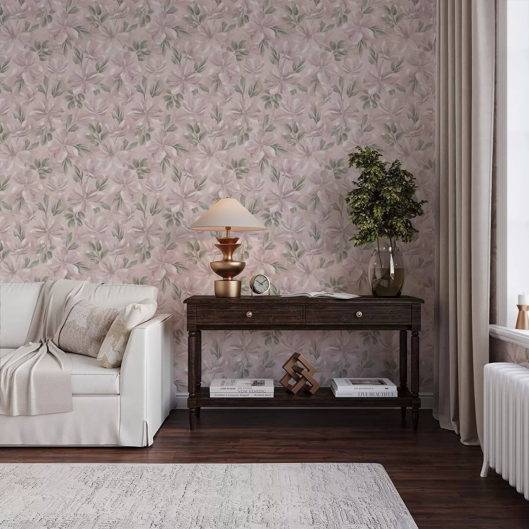 wall murals Pink flowers with delicate leaves on a soft background a00675