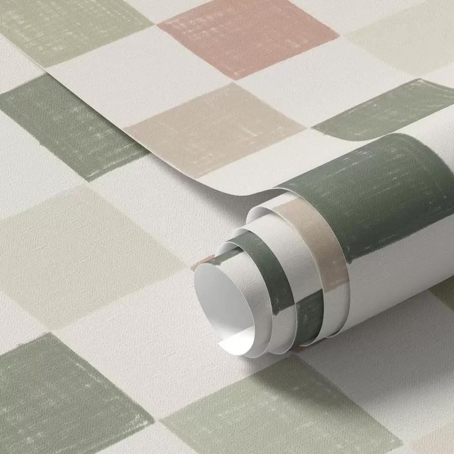 wall murals Soft plaid in pastel green, pink and beige tones a00676