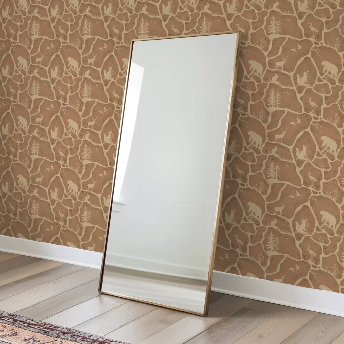 Wallpaper Silhouettes of animals and trees in a natural landscape with stone texture a00727