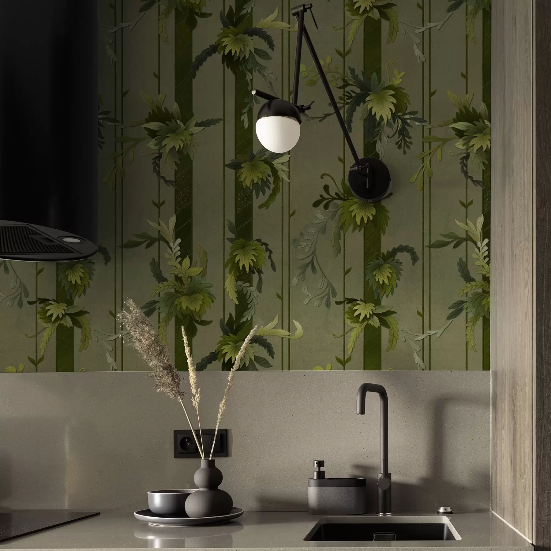 wall murals Grapevine leaves and clusters in light green watercolor tones a00807