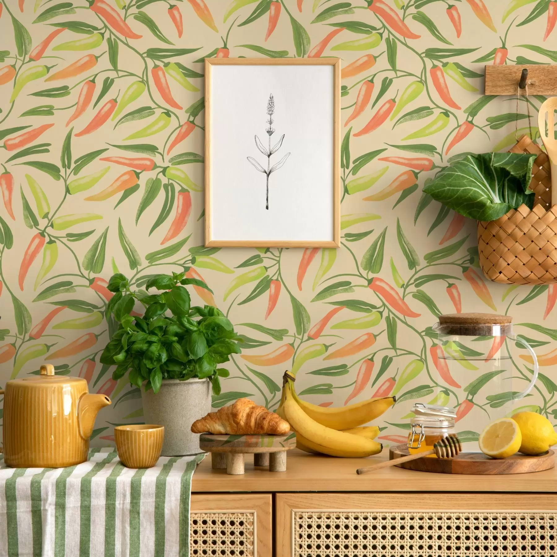 wall murals Branches with red and green peppers on a warm background a00829
