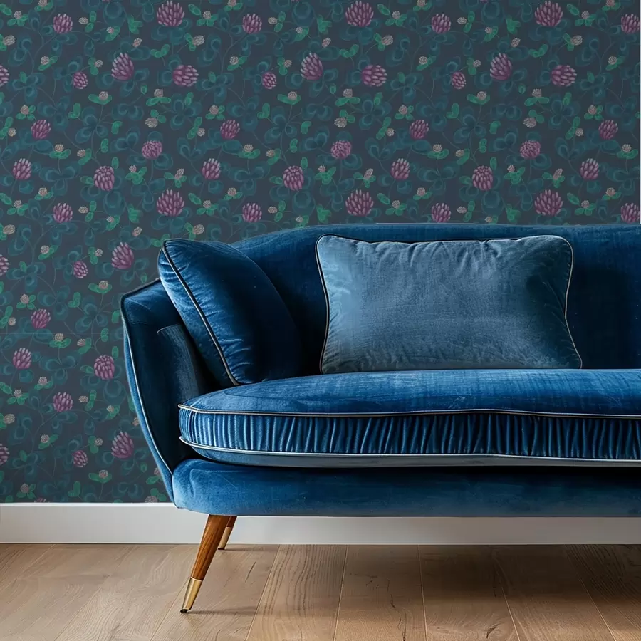 wall murals Clover with purple flowers on a dark blue background a00836