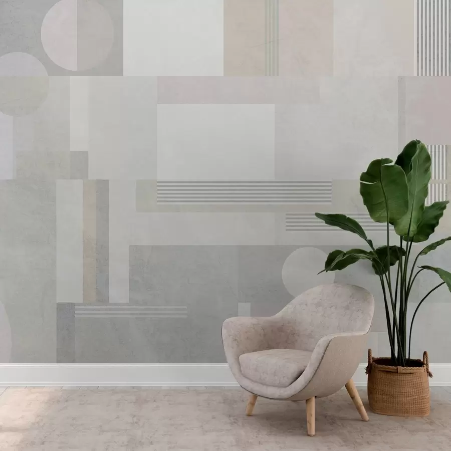 wall murals abstract geometry in grey and beige tones w04635