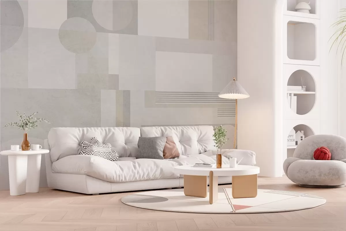 wall murals abstract geometry in grey and beige tones w04635