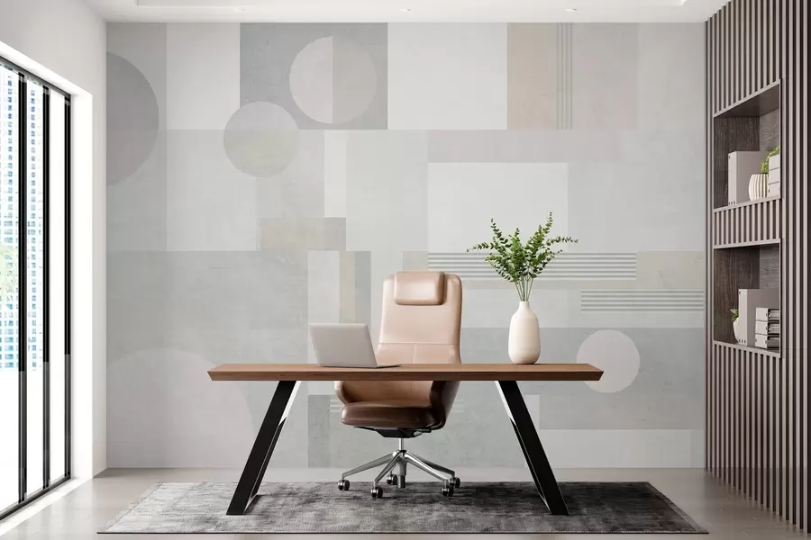 wall murals abstract geometry in grey and beige tones w04635