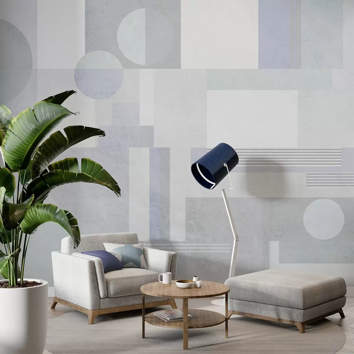 wall murals abstract geometry in grey-blue tones w04635v2