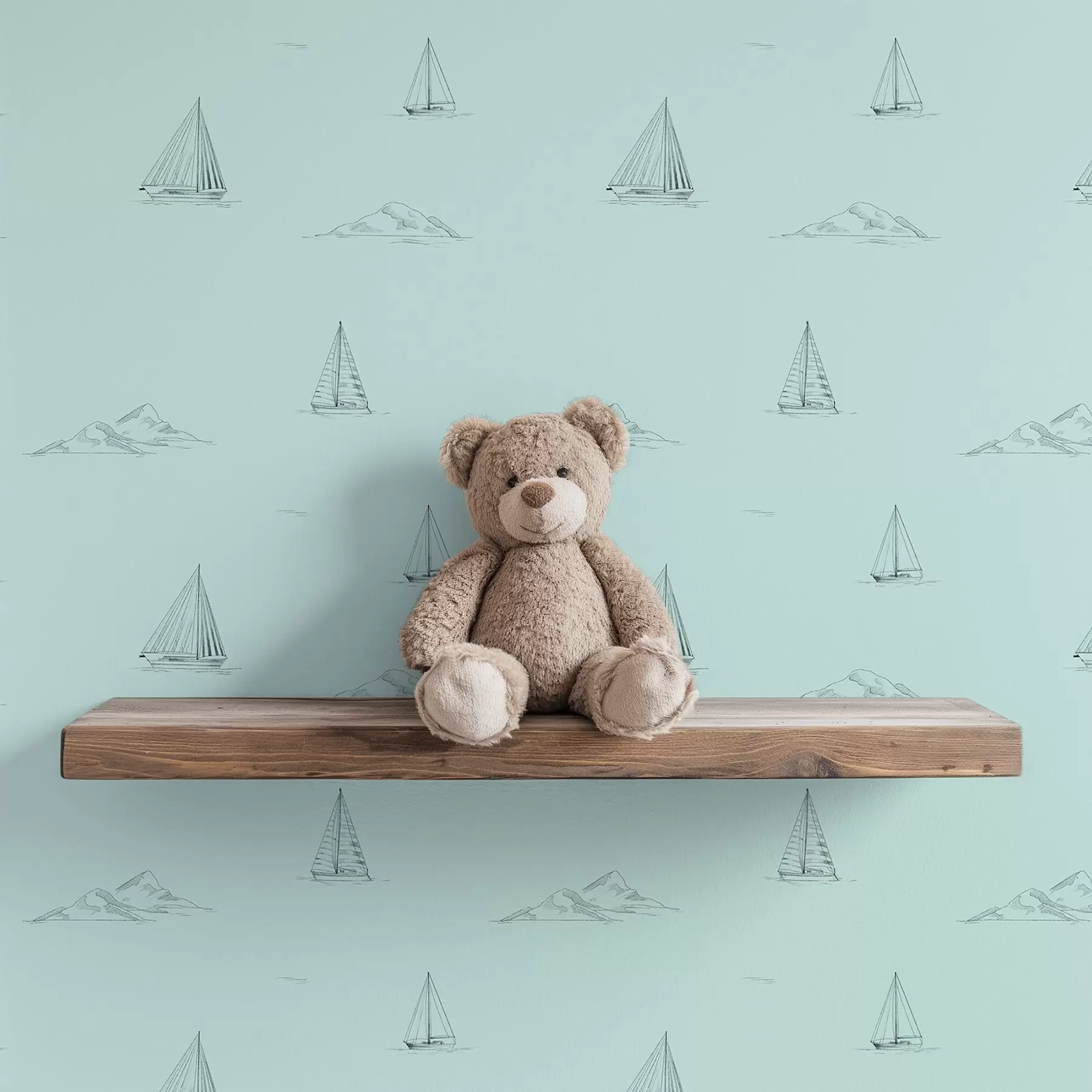 wall murals Sketch yachts and islands, mint green background a00654v4