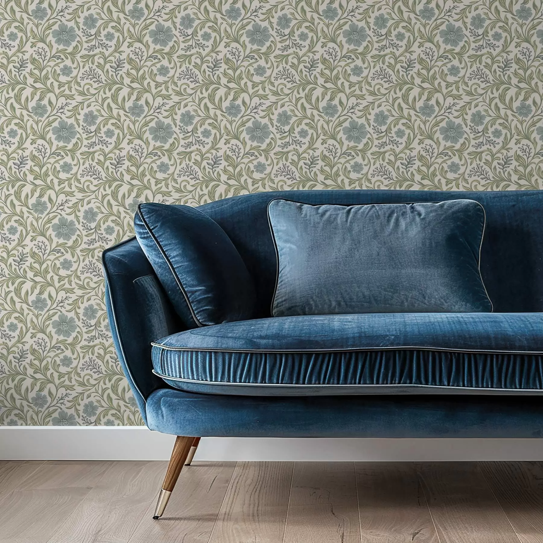 wall murals Sage-gray floral ornament on a light background a00712