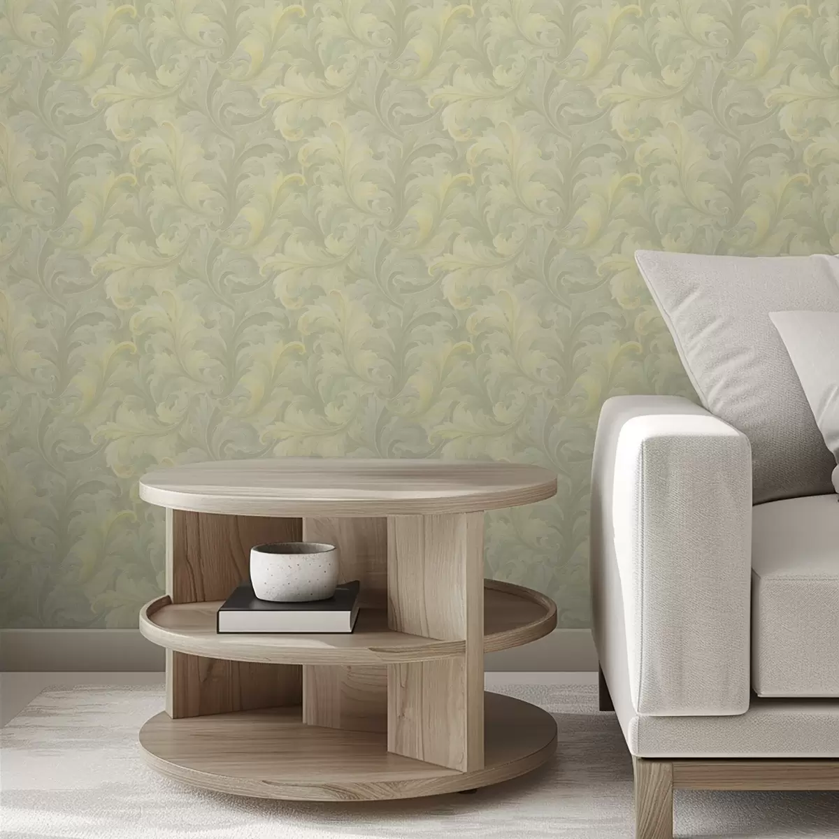 Wallpaper Baroque acanthus scrolls in soft shades a00714