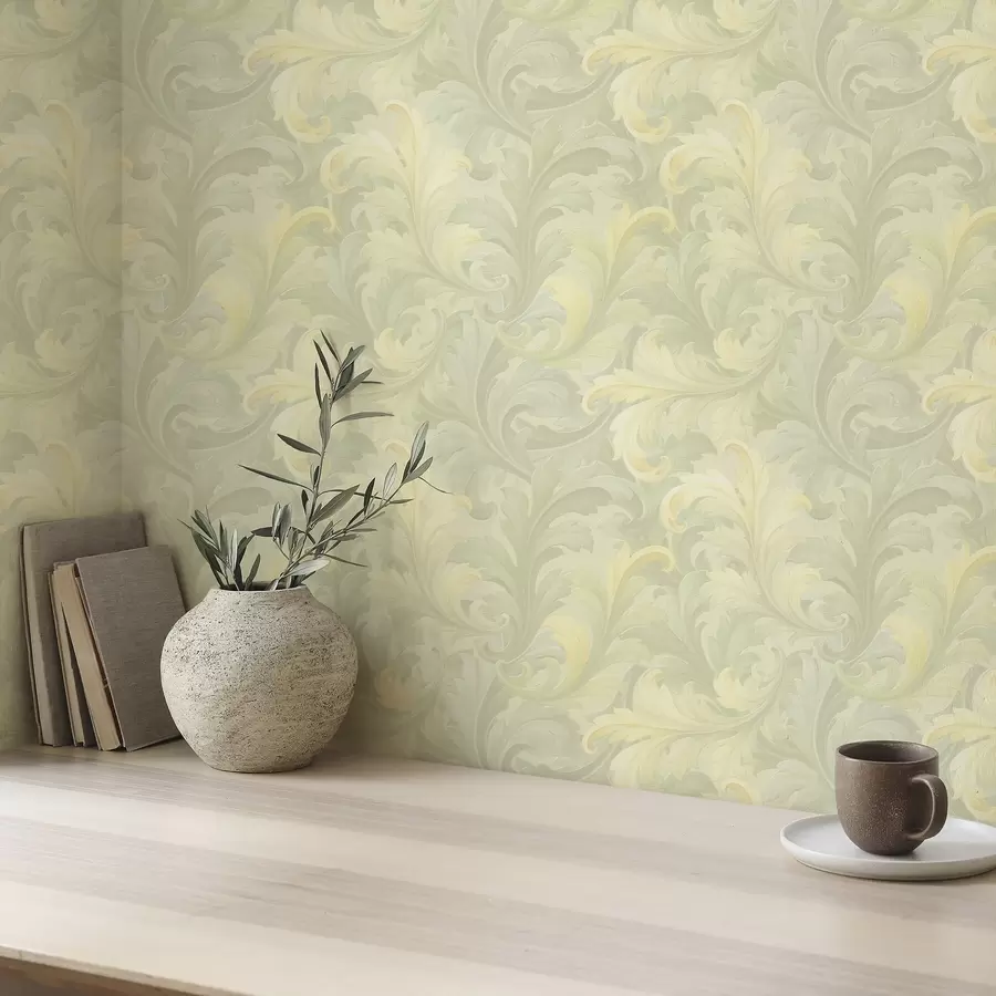 wall murals Baroque acanthus scrolls in soft shades a00714
