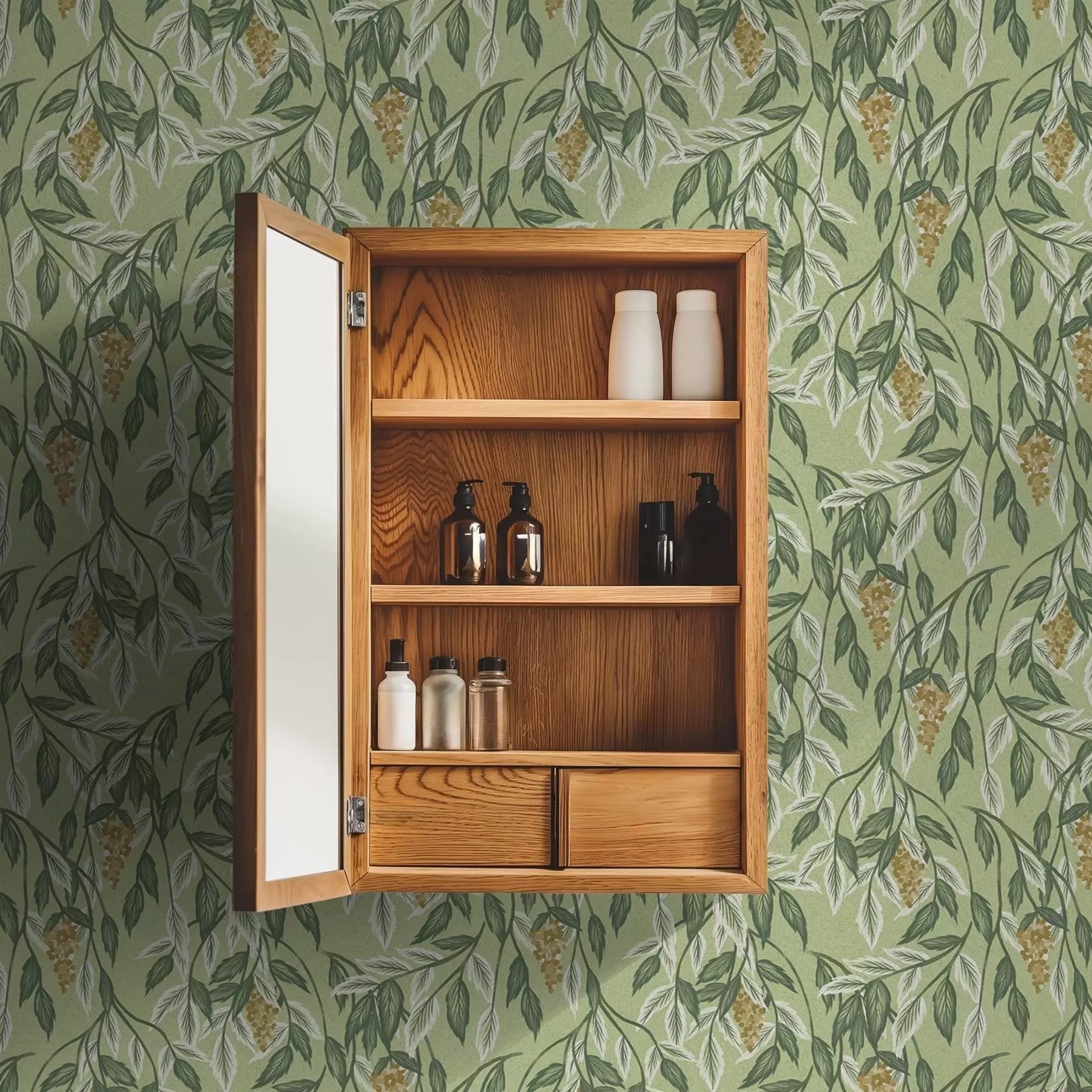 wall murals Branches with berry clusters on green background a00734