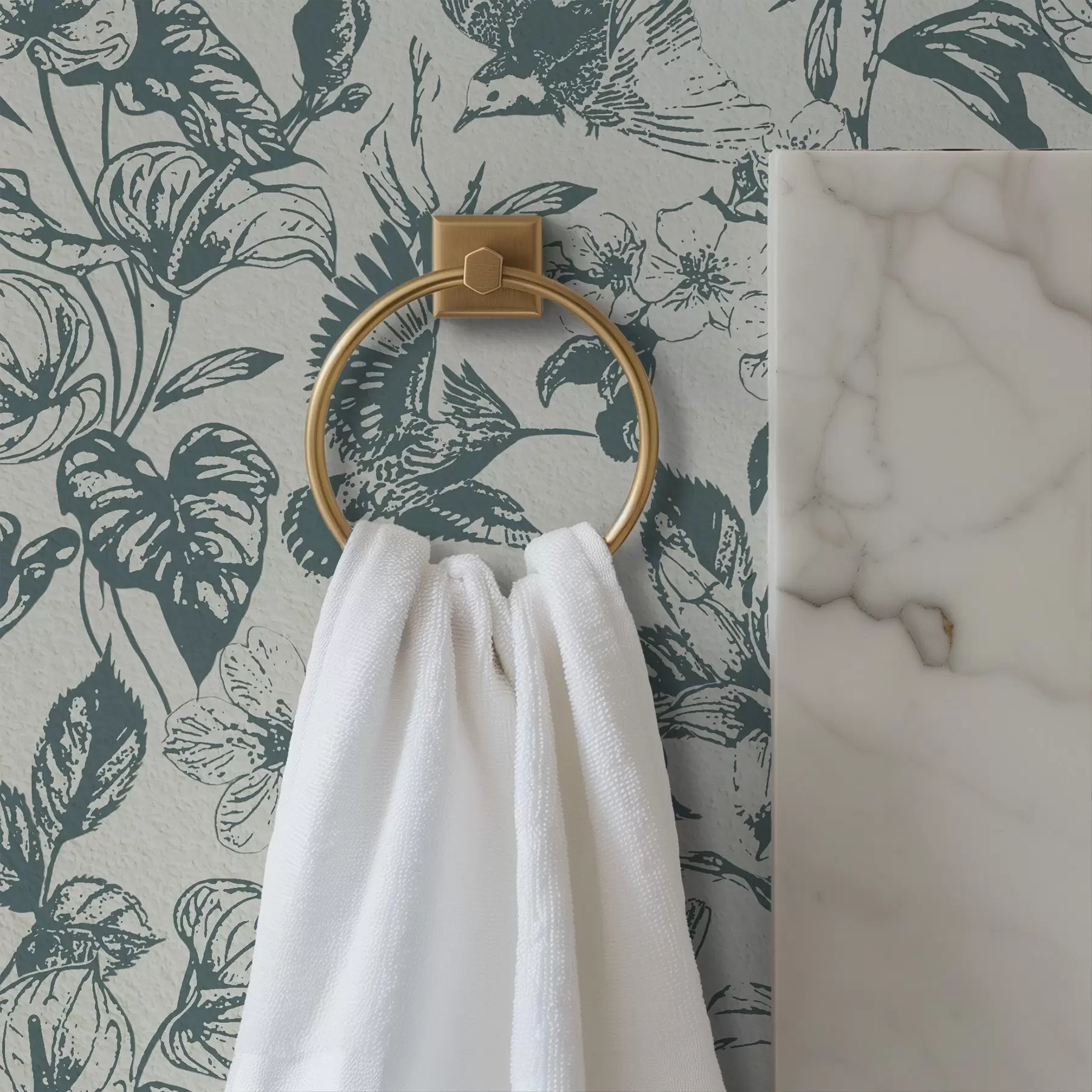 wall murals Monochrome floral ornament with birds a00737