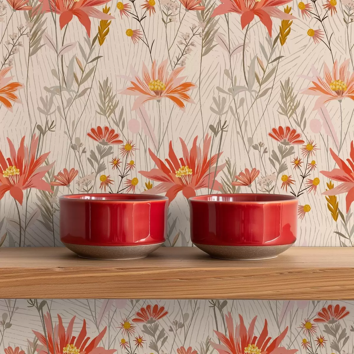 Wallpaper Wildflowers in warm tones on beige background a00751