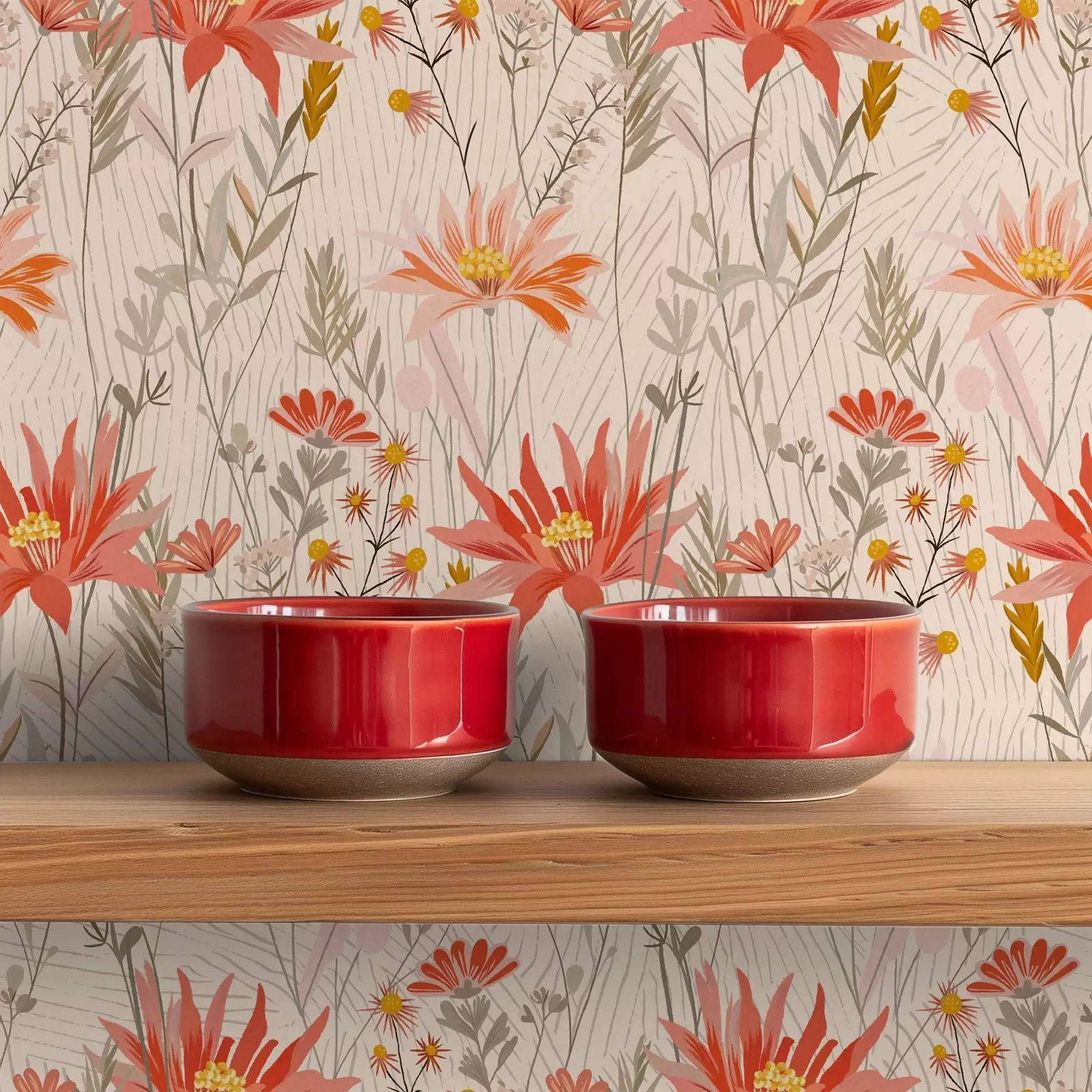 wall murals Wildflowers in warm tones on beige background a00751