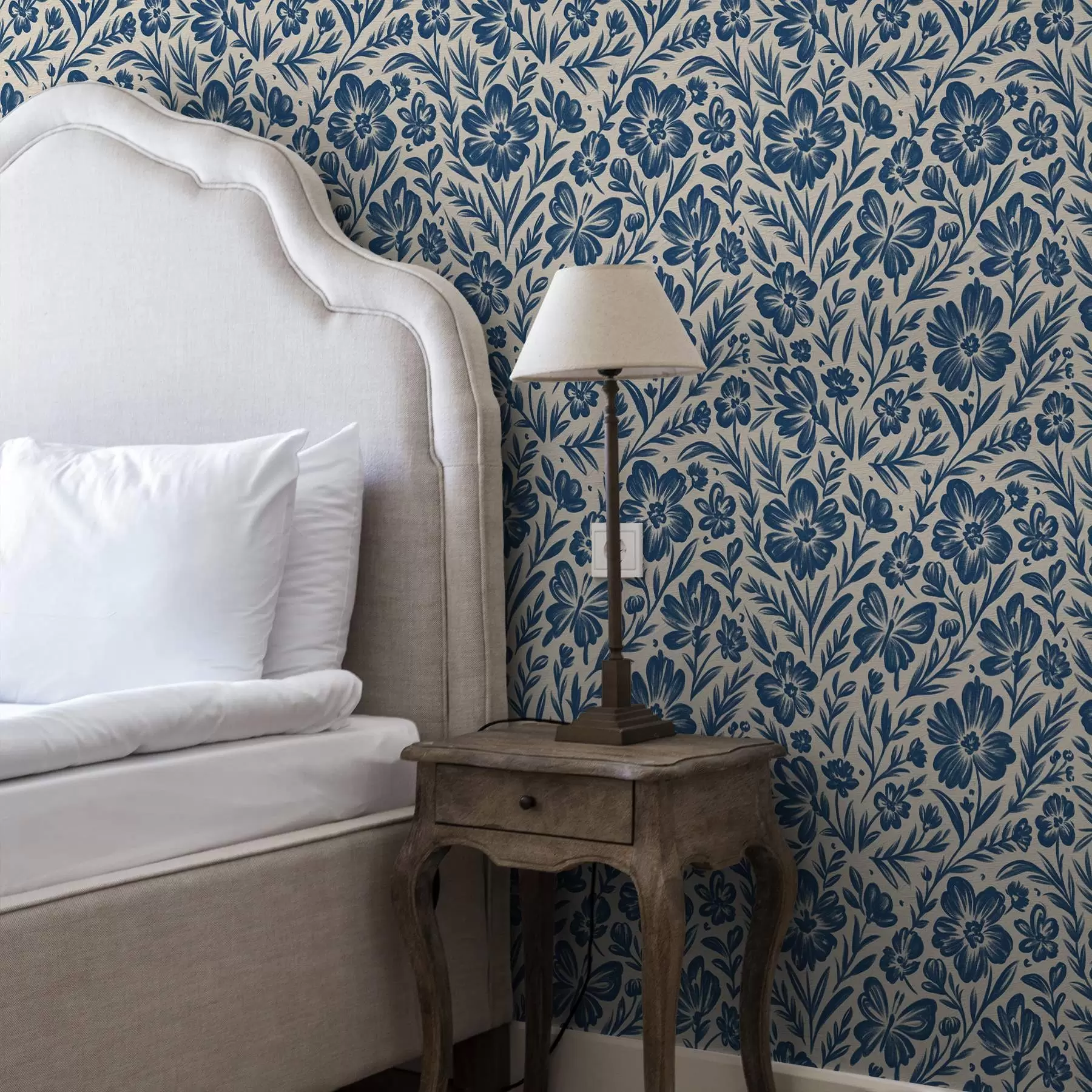 wall murals Blue floral ornament with butterflies a00758