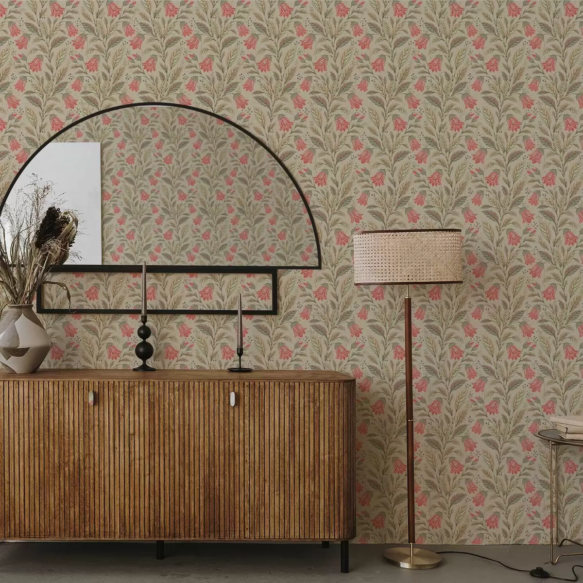 Wallpaper Small flowers with bells in pink-green palette a00760