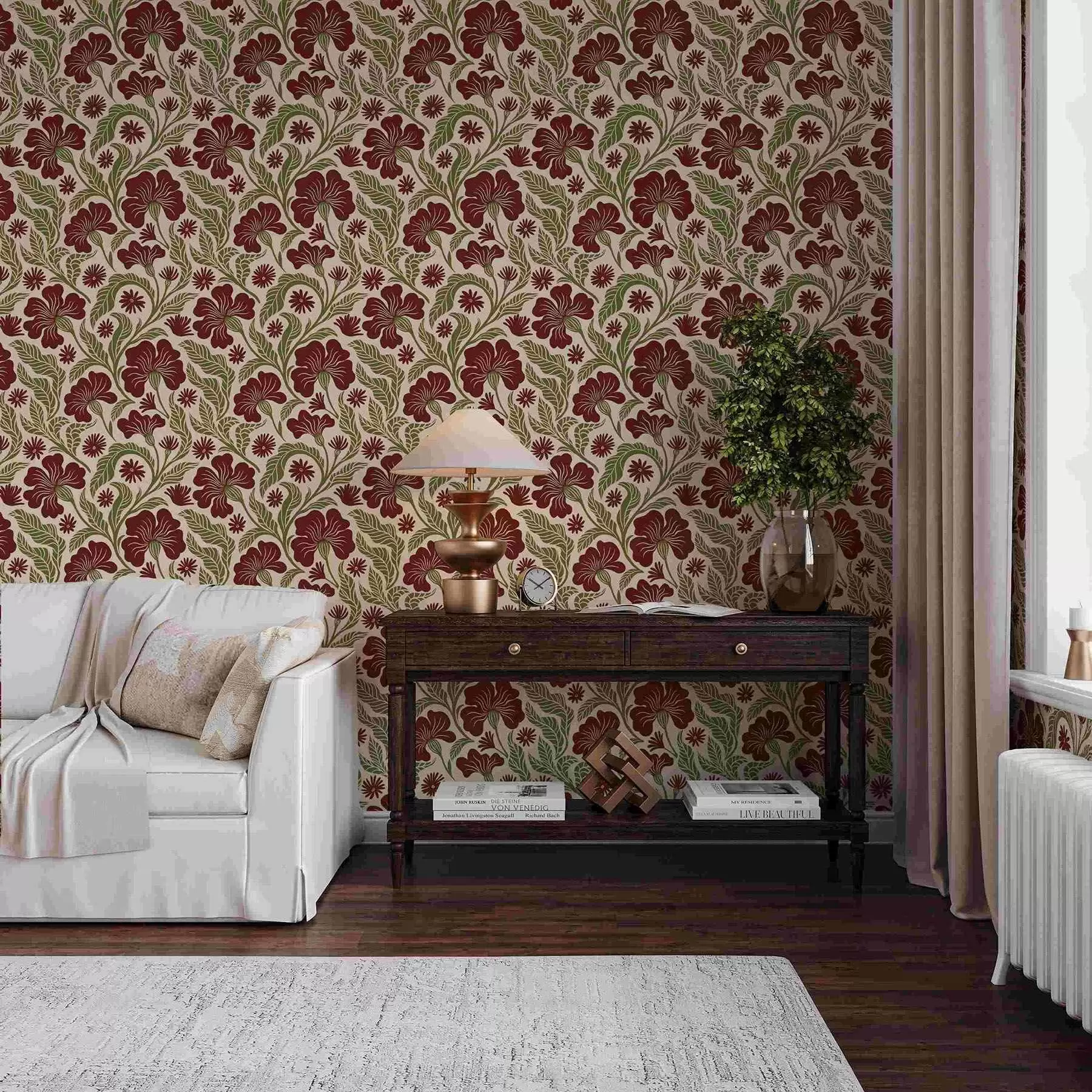 wall murals Burgundy flowers with green leaves on light background a00761