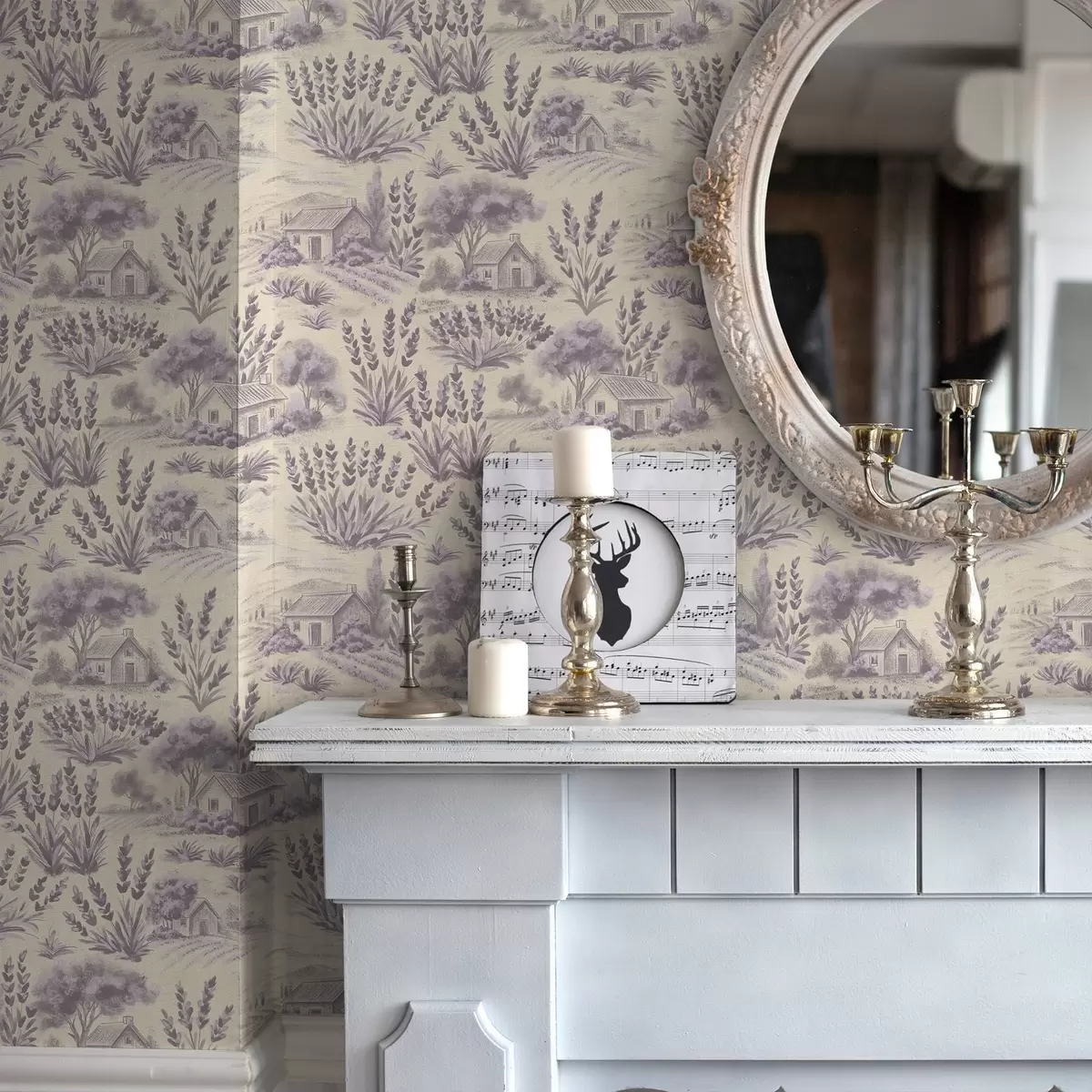 Wallpaper Lavender fields and houses in pastel tones a00765