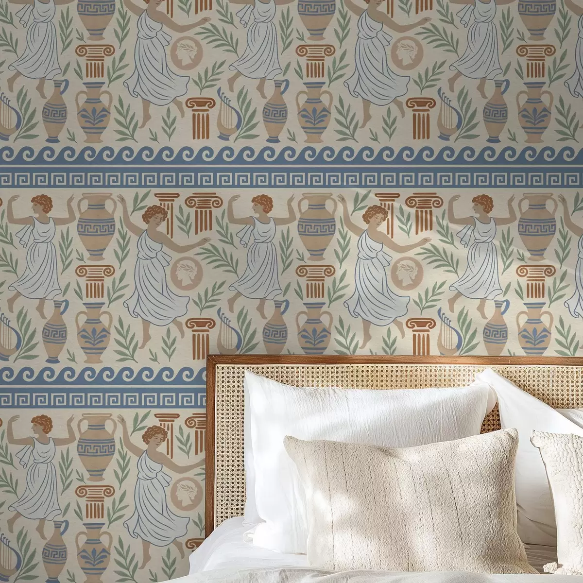 Wallpaper Ancient Greek ornament with figures, vases, and columns a00768