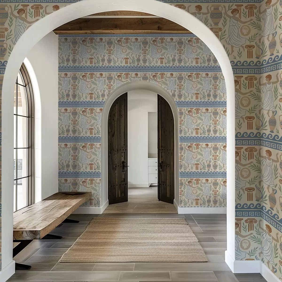 Wallpaper Ancient Greek ornament with figures, vases, and columns a00768