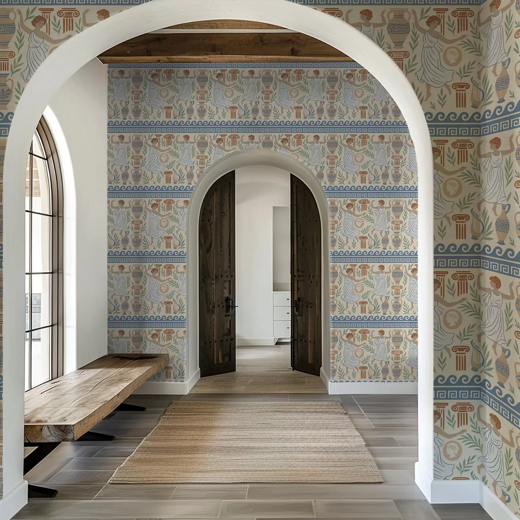 wall murals Ancient Greek ornament with figures, vases, and columns a00768