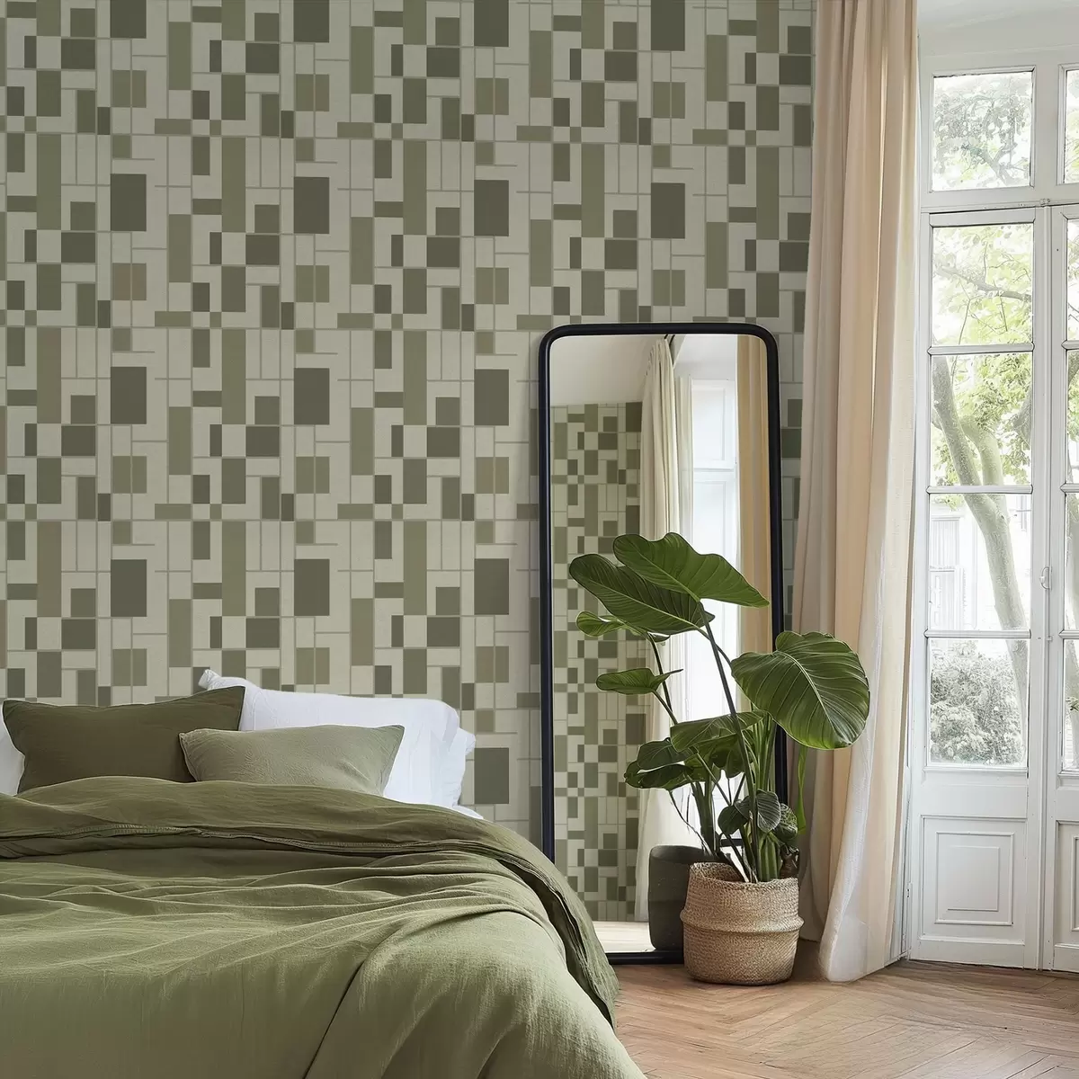 Wallpaper Geometric pattern in shades of green a00769