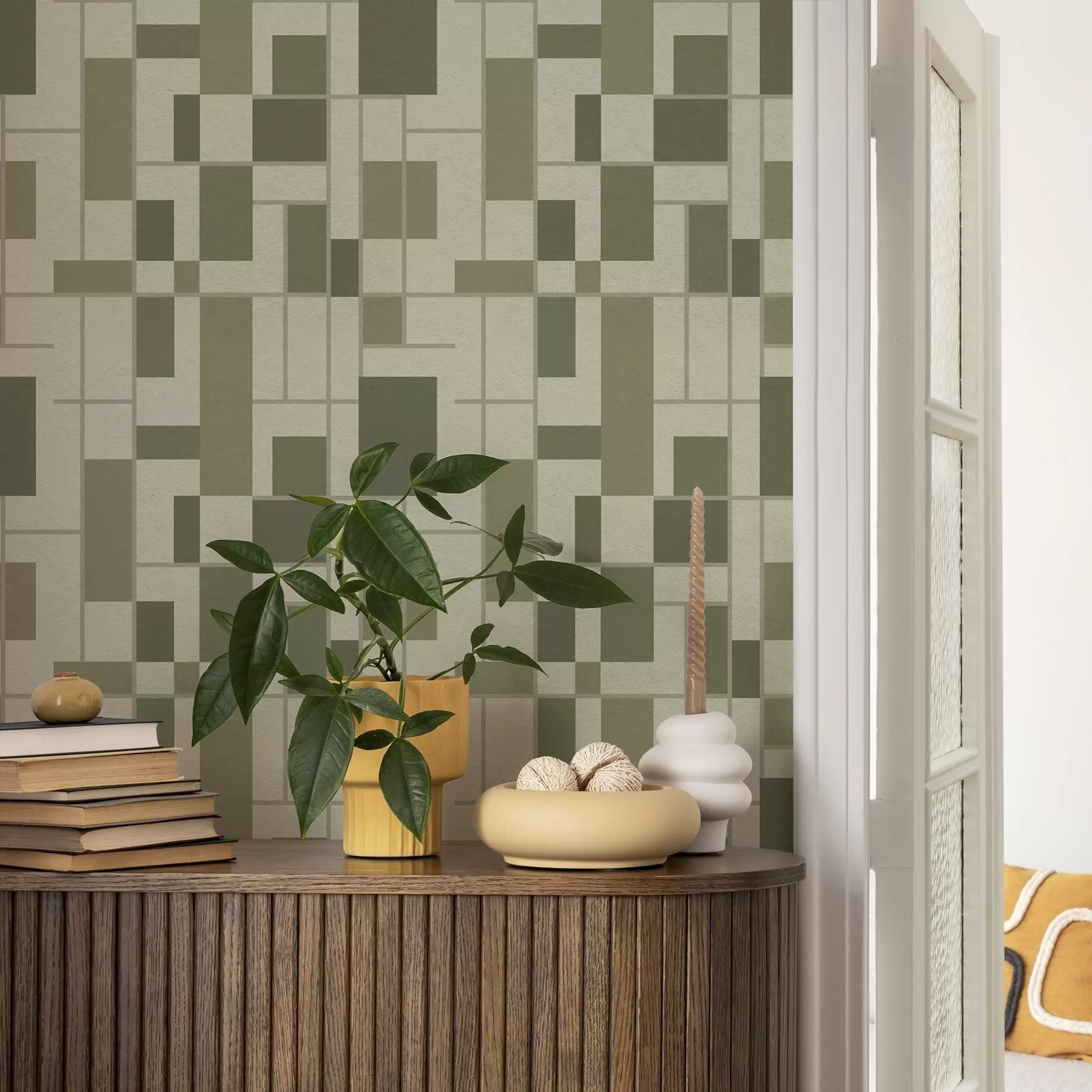 wall murals Geometric pattern in shades of green a00769