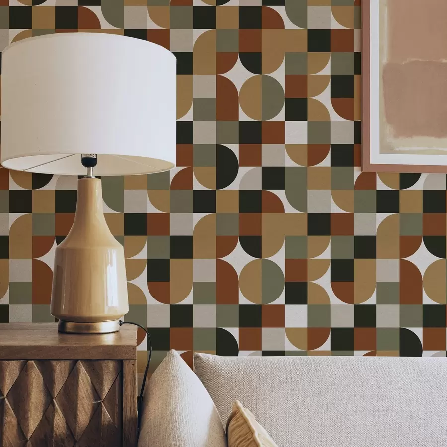 wall murals Modular geometry in warm earthy tones a00770