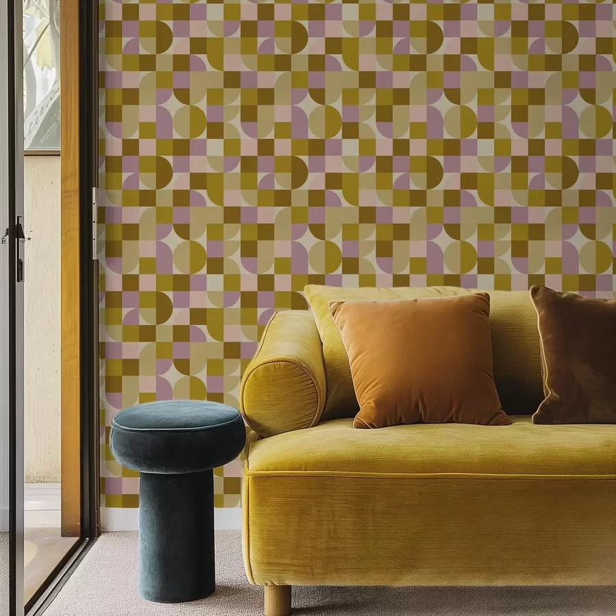wall murals Modular geometry in pink and mustard shades a00770v1