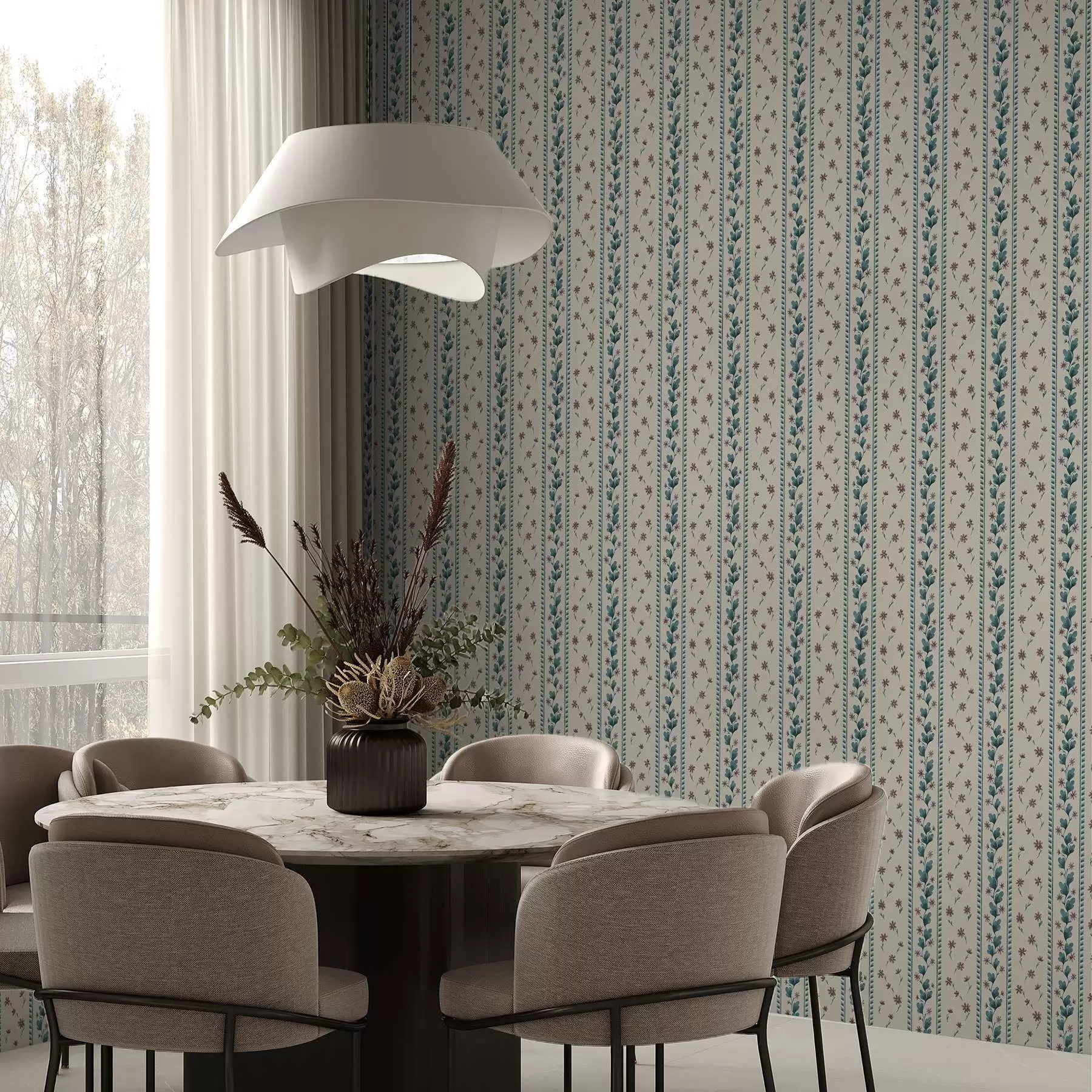 wall murals Vertical floral stripes in blue-brown tones a00811v1