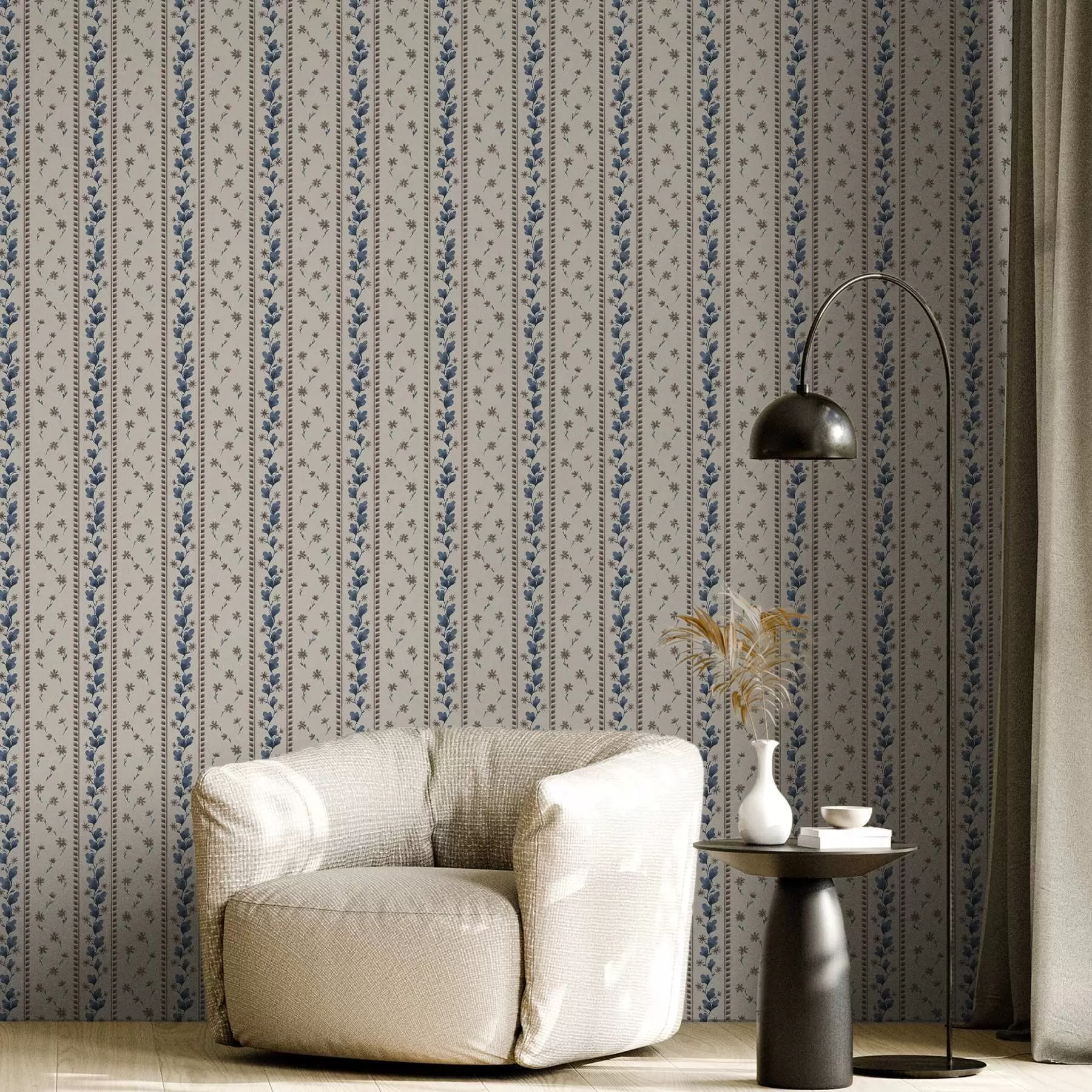 wall murals Vertical floral stripes in blue-brown tones a00811v3