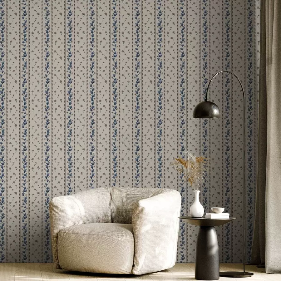 wall murals Vertical floral stripes in blue-brown tones a00811v3
