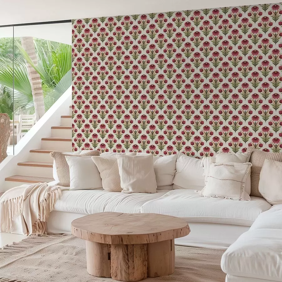 wall murals Symmetrical floral ornament in rich red-green tones a00812v4