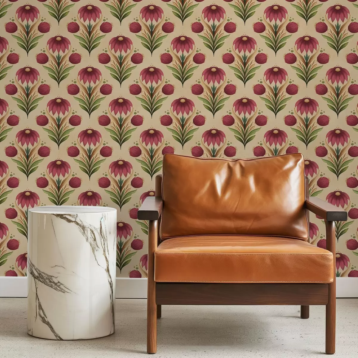 Wallpaper Symmetrical floral ornament on warm beige background a00812v6